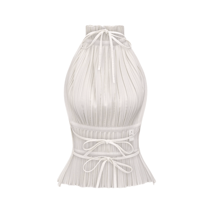 Milisent open-back pleated top & skirt matching set