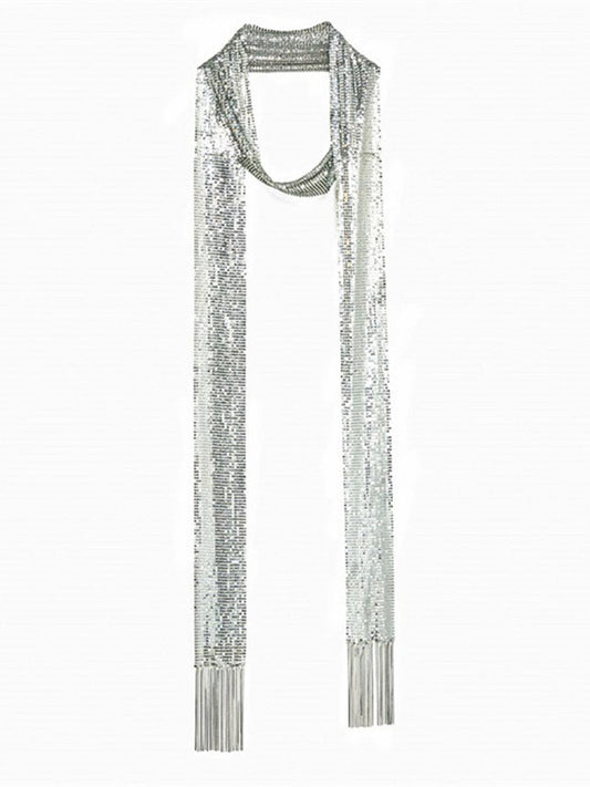 Elegant Textured Metal Sequin Long Scarf