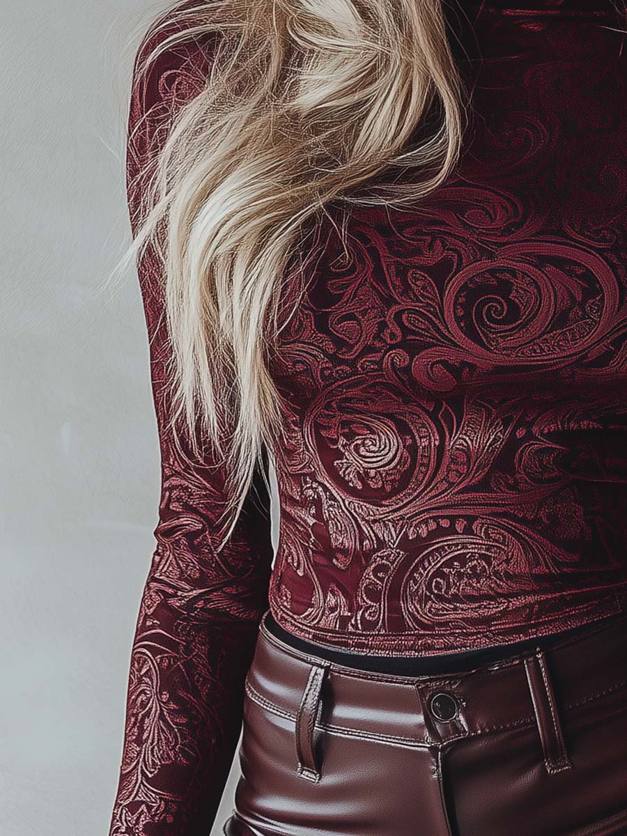 (clearance)Women's Retro Paisley Long Sleeve T-Shirt