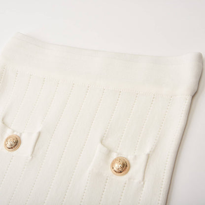 Button detailing knitted top & skirt matching set